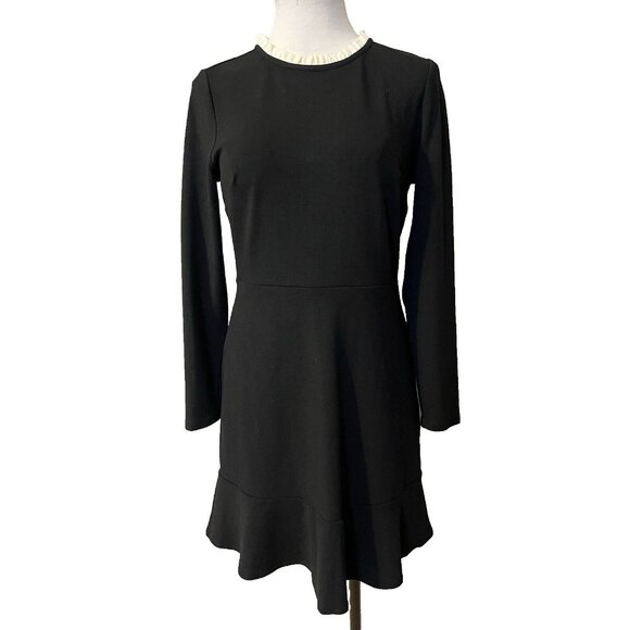 LOFT Dress 8P Long Sleeve Black Cream Collar Stretch Career Church Washable - Picture 1 of 12